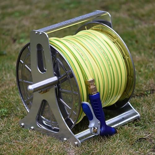 60 M Schlauchwagen Ohne Schlauch, Metall-edelstahl-schlauchaufroller, Schlauchaufroller-aufbewahrungsregal, Tragbarer Wasserrohrwagen, Gartenrohr-aufbewahrungswagen, Gartenschlauch-rohr-organ(Color:B)