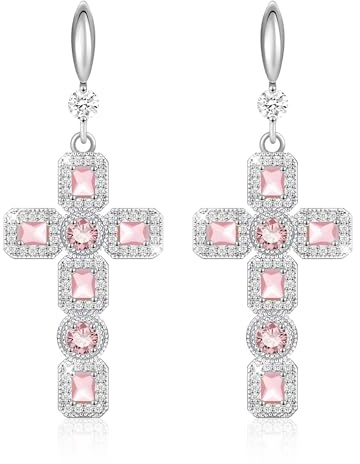 Linawe Orecchini pendenti, orecchini da donna in argento e oro, orecchini gioielli alla moda, strass di cristallo, orecchini pendenti a croce in moissanite, set di orecchini con pietra portafortuna
