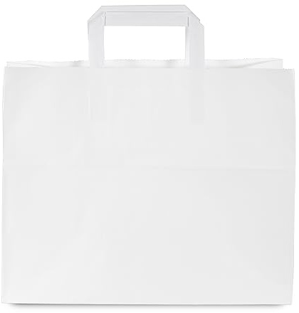 Commerline Papiertüten Groß 32x17x27 cm, 50 Stück, Papiertüten mit Henkel | Weiß, Papiertragetaschen, Tragetaschen Papier, Kraftpapiertüten, robust, für Einkauf, Einzelhandel, Take-away & Geschenke