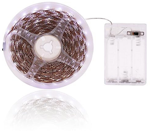 KAFULA - 5V LED Light Strip with 3AA Battery Box [5M, White Light 6000-6500K], 60 LEDs/m Flexible LED Fairy Light CRI85+, IP65 Waterproof Home Decorative Light [Battery not Included]