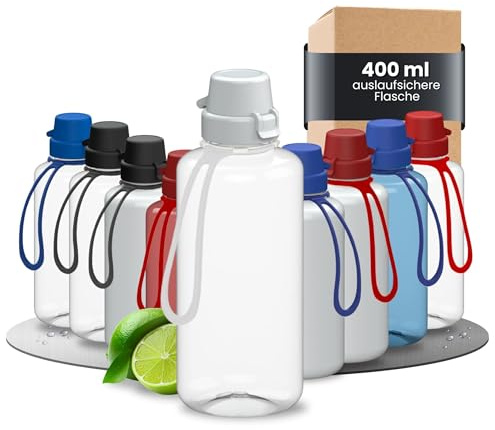 Trinkflasche Kinder 'School' 400 ml - bruchsichere Tritan Wasserflasche inkl. Strap - BPA-frei, auslaufsicher, spülmaschinenfest - ideal für Kindergarten, Schule und Sport, Farbe:transparent/weiß