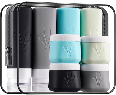 INSFIT Travel Bottles for Toiletries 8pack, CAA Approved Travel Size Toiletries, 90ML Travel Containers for Toiletries 60ML Travel Jars for Creams, Leak Proof Travel Size Containers Travel Essentials