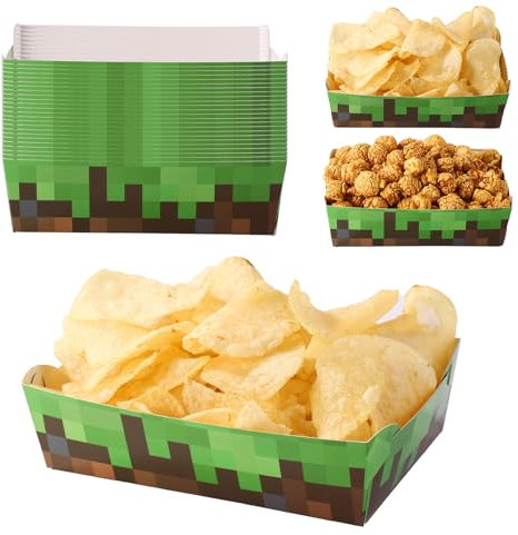BOXOB 24stk Party-Tabletts, Serviertabletts mit Miner-Motiv Wasserfest Fettdicht Braunes und Grünes Papier Snackzubehör Perfekte Partygeschenke und Dekorationen für den Geburtstag