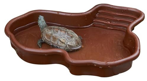Plateau Tortues - Piscine pour Tortues Terrestre, Gamelle Reptile Arboricole, Bac À Eau pour Reptiles avec Rampe Et Plate-Forme Baignade, Bassin D'aménagement Paysager Décoratif, 31 * 25 * 5 Cm