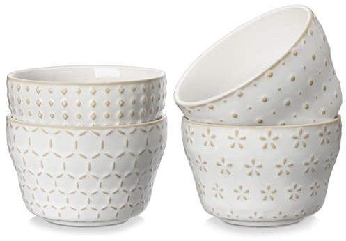 MALACASA LYDIA kleine Dessertschalen 4er Set, 300 ml Schüsselset aus Steingut in Beige, Müslischalen und Dipschalen für Eis, Snacks, Salat, Obst