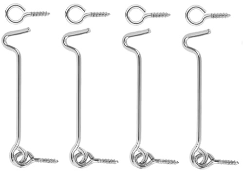 4 Pack 3 Inch Gate Hook and Eye Latch Silver Stainless Steel Swivel Hook and Eye Latch Lock for Gate Window Cabinet Garage Sliding Door Bedroom Bathroom - with Mounting Screws Heavy Duty Security