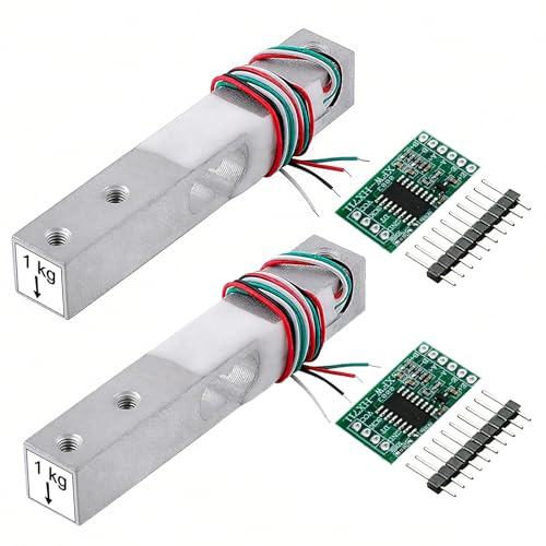 RUIZHI 1KG Wägezelle + HX711 AD Verstärkermodul, HX711 Load Cell Weight Sensor Bausatz Hochpräzisions Wägezellenmodul für Arduino und Raspberry Pi und Tragbare Elektronische Küchenwaagen(2 Stück)