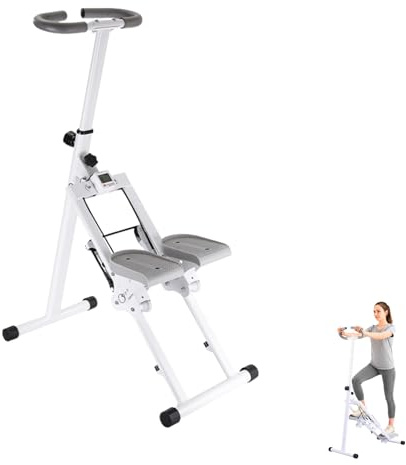 Máquina Escalada. Escalador de Fitness Plegable, Escalones Entrenamiento con Manillar y Pedales. Pantalla LCD y Resistencia Ajustable para Ejercicio Cardio en Casa.