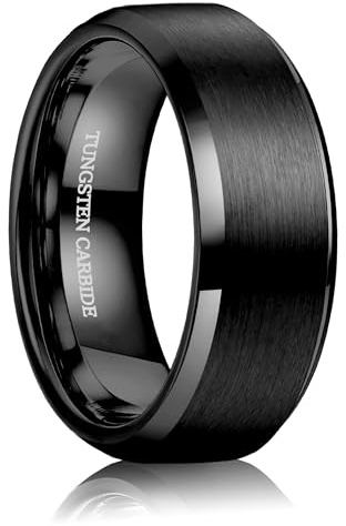 YADOCA Anello Uomo Tungsteno, Anelli da Uomo Neri Opaco Spazzolato 8MM Anelli di Fascia Nuziale Promessa Fidanzamento per Uomini Donne Dimensioni 12