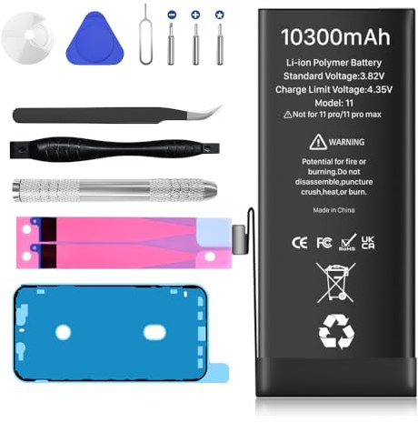 10300mAh Battery for iPhone 11, Upgrade High Capacity Replacement Battery for iPhone 11 Models A2111 A2221 A2223, with Complete Professional Repair Tool Kit