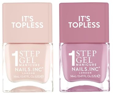 Nails.INC It's Topless Gel-Like Nail Polish Duo, 4-in-1 Base Coat, Treatment, Colour & Top Coat, Sheer Nude Pink & Mauve, Long Lasting, Glossy Salon Quality Manicure, Renee and Lily, 14 ML Ea, 2 Pack