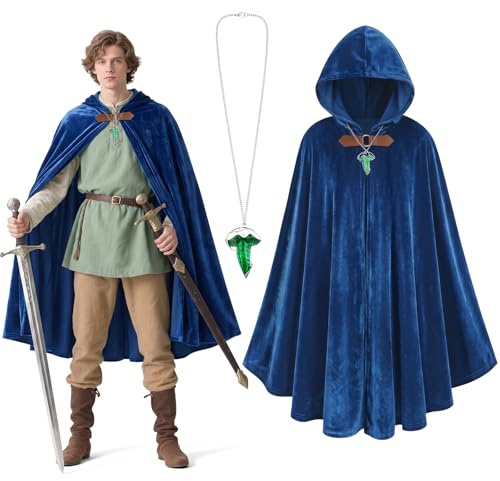 BSBUY Kappa med huva för herr och dam, medeltida sammet cape med bladbrosch hänge, medeltida kostym, perfekt för cosplay