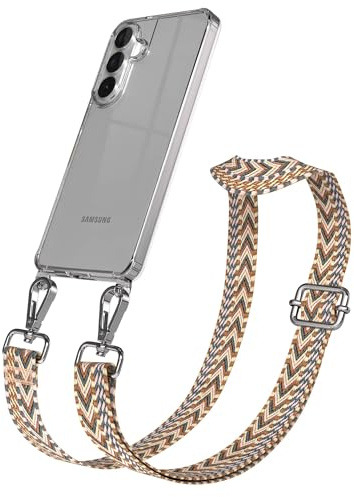 EAZY CASE Handykette - Verstellbares Taschenband kompatibel mit Galaxy S26 Plus, Schulterriemen, Handykordel mit Silikon Hülle, Umhängetasche, Rot Braun Silber
