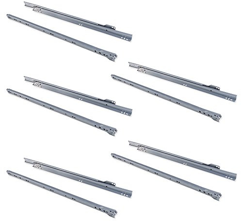 Emuca - Guida-Binario con Cuscinetti a Rulli per Cassetto, Grigio Metallizzato, 500 mm, Set di 5