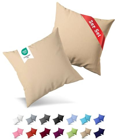 Buymax® Kissenbezug 80x80 cm (2er-Set) 100% Jersey Baumwolle - Kissenbezüge für Kissen 80 x 80 cm - Sand - Kopfkissenbezug mit Reißverschluss - Kissenhülle - Oeko-Tex Zertifiziert
