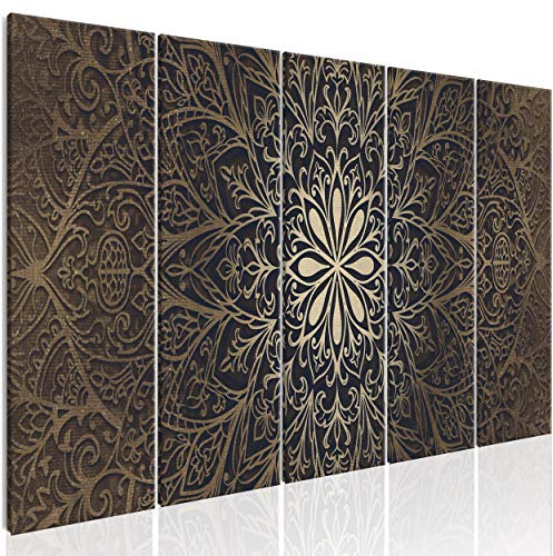 decomonkey Bilder Mandala 225x90 cm XXL 5 Teilig Leinwandbilder Bild auf Leinwand Wandbild Kunstdruck Wanddeko Wand Wohnzimmer Wanddekoration Deko Orient Abstrakt Zen braun