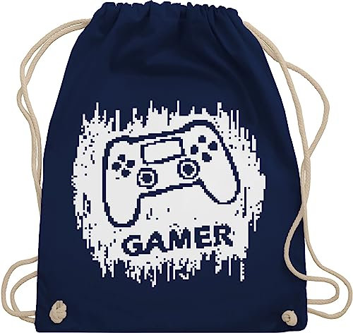 Turnbeutel Rucksack - Nerd Geschenke - Gamer Pixel - Unisize - Navy Blau - zocker games beutel zocken gaming stoffrucksack geek stoffbeutel nerds beutelrucksäcke geeks sportbeutel nerdgeschenk