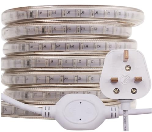GQL 50m LED Strip AC 220V 240V IP65 Waterproof 3014 SMD 120LEDs/m Commercial Rope Light, Blue Ribbon for Home Kitchen Cabinets Ceiling Garden Decoration UK Plug