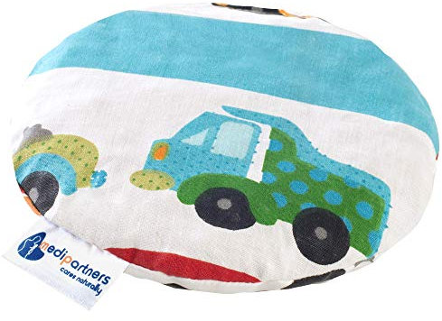 Medi Partners Kirschkernkissen Wärmekissen Körnerkissen für Babys 180g rund 15cm Öko Natur 100% Baumwolle Wärme + Kältetherapie Massagetherapie (Autos)