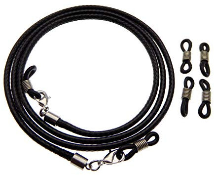 Hawhy 2 Stück Brillenband Brillenkordel Brillenkette in verschieden Farben mit 4 Ersatz Brillenösen für Sonnenbrille, Lesebrille und coole Brillen Schwarz