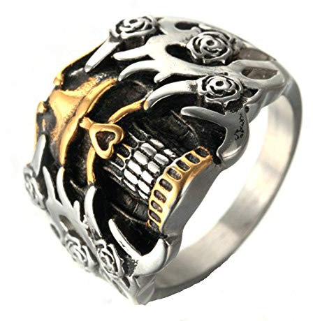 ANAZOZ Bague Homme Acier Inoxydable Tête de Mort Rose Gothique 2CM Taille 60