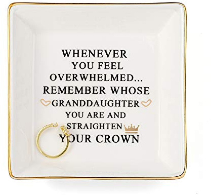Joycuff Inspirational Gifts for Granddaughter Marble Ceramic Ring Dish Jewelry Earring Trinket Tray-Christmas Birthday Gifts for Women Unique
