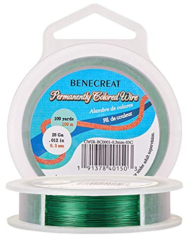 BENECREAT 28Gauge (0,3 mm) Anlaufbeständiger grüner Draht Schmuckherstellung Kupferdraht, 100M / 109Yard
