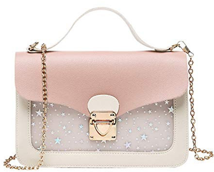 AOAKY - Borsetta per bambine e ragazze con catenella, mini borsa di stelline, tre scomparti una grande capacità catena rimovibile, rosa, 21.0 cm 4.5 13.0