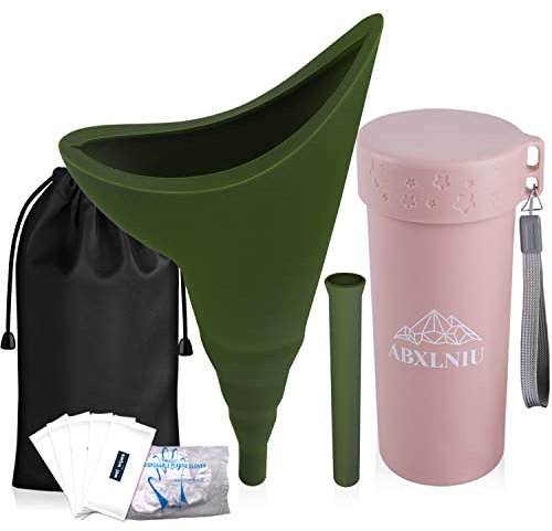 Weibliches Uriniergerät, Tragbares Urinal für Frauen Stehen zum Pinkeln, Wiederverwendbare Silikontrichter Urinbecher mit Verlängerungsrohr und Tragbare Reiseflaschen, Camping, Wandern