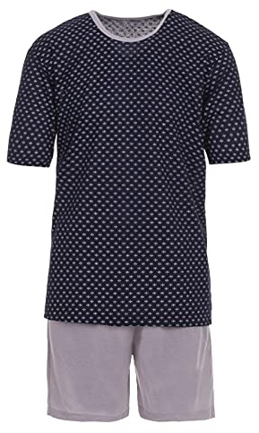 Lucky Herren Pyjama Shorty Emblem Schlafanzug Set M-2XL Baumwolle, Farbe:Navy, Größe:L