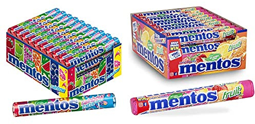 Mentos Rainbow, 40 Rollen fruchtiger Kaubonbons, Orange + Erdbeer + Apfel + Heidelbeere + Himbeere + Melone + Grapefruit & Fruit Dragees, 40 Rollen Bonbons, Frucht-Geschmack