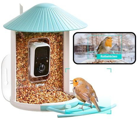 NETVUE by Birdfy Vogelfutterstation mit Kamera und Kostenlos KI Vogelerkennung Intelligent Vogelhaus mit App Benachrichtigung und Automatisch Aufnahme von Vogelvideos, ideal für Vogelliebhaber