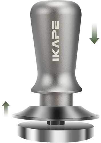 IKAPE 58mm Espresso Tamper, Premium Barista Kaffee Tamper mit kalibrierter Federbeladung, 100% Edelstahl Basis Tamper kompatibel mit Espresso Maschine Rancilio, Gaggia Bottomless Portafilter