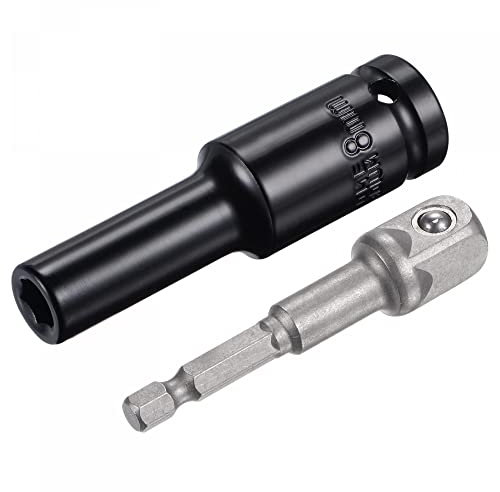 sourcing map 1/2 Drive Socket Accessory Set, 8mm Deep 6-Point Impact Socket 3 Length and 1/4 Hex Shank Adapter