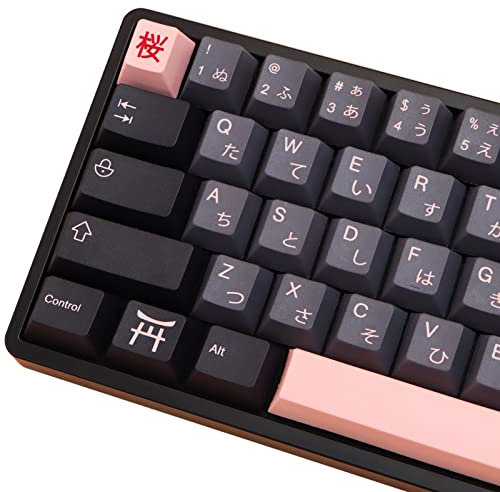 MOLGRIA Keycaps 136 Set Night Sakura für Tastatur in voller Größe, benutzerdefinierte PBT Cherry Profile Tastenkappen Japanische Schriftart ür Cherry MX 104/87/68/61 ANSI/ISO Layout Tastatur