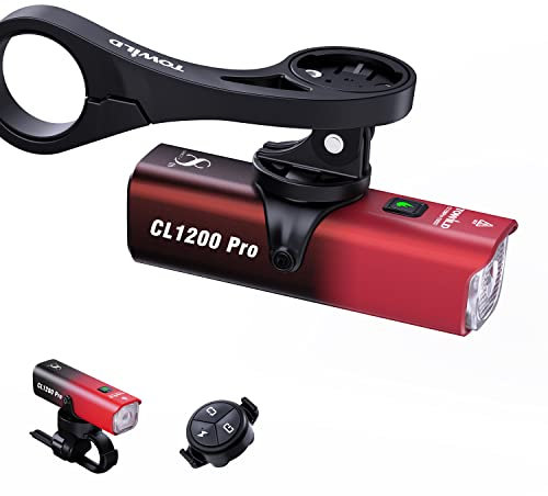TOWILD 1200 Lumen Smart Bicycle Headlights,Super Bright Front Bike Light with Wireless Remote Control and Bicycle Out Front Edge Mount,5000mAh Rechargeable IPX6 Waterproof Bike Lights for Night Riding