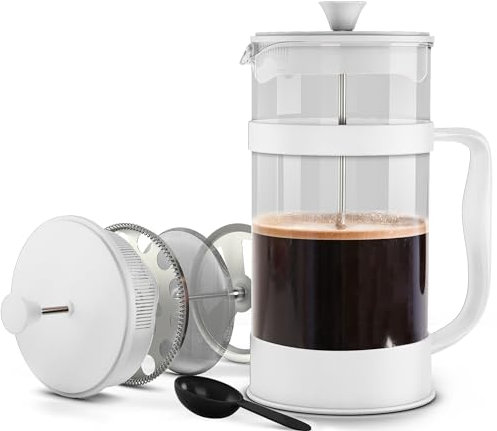 Utopia Kitchen 1,445.8 g 1,5 Liter French Press Kaffeebereiter, Teebereiter, Reise-Kaffeepresse, hitzebeständig, verdickte Borosilikat-Kaffeekanne für Camping, Reisegeschenke, Weiß, 1 Stück
