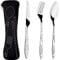 XOPOZON Lot de 3 Couverts de Camping, Ensemble de Couverts Transportables, Couverts en Acier Inoxydable avec Sac en Néoprène Idéal pour les Voyages et le Camping (Noir)