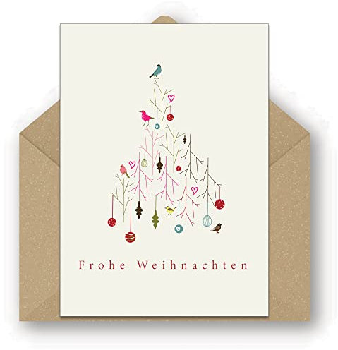 25 recycelte Weihnachtskarten mit Umschlägen - Stilvolles Weihnachtsbaumdesign (25 Stück)