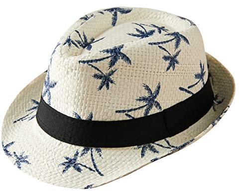 Adigau Enfant Chapeau de Paille Plage Eté Chapeau de Jazz Fille Garçon Panama Chapeau de Soleil Voyage Blanc 54 cm