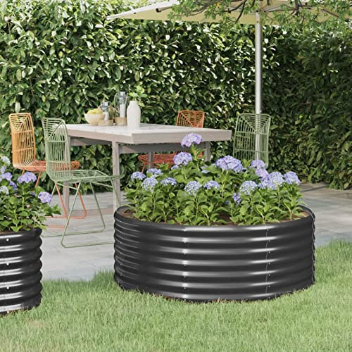 Festnight Hochbeet Metall Rund 100x100x36 cm Anthrazit Hochbeete für Garten Balkon Terrasse Pflanzkübel Verzinkt Stahl Pflanzkasten Blumenkasten Draußen Pflanzbeet Blumenbeet Gemüsebeet