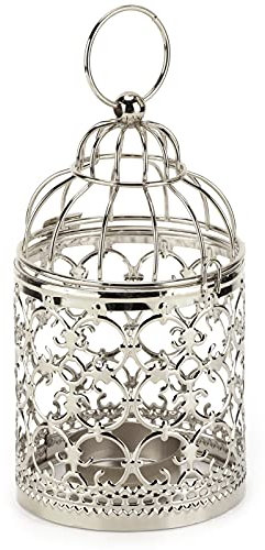Laterne zum Aufhängen, Kerzenhalter, Vintage, zartes kleines Metall-Teelicht, Dekoration, Vogelkäfig, Kerzendekoration für Geschenk, Zuhause, Veranstaltungen, Hochzeit(Section A silver-Silber-)