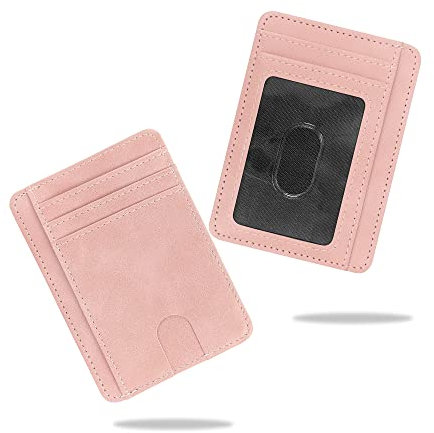 conisy Schlank Mini Geldbörsen Damen, Klein Leder Minimalistisch Kreditkartenetui Portemonnaie mit RFID Schutz (Rosa)