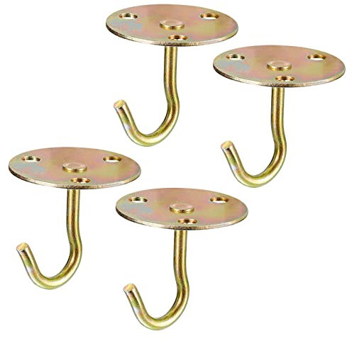 sourcing map Ceiling Hooks, 4Pcs 3.1 Inch Dia Round Base Screw Top Mount Overhead Hooks - for Hanging Plant Pots, Fans, Lights, Lanterns