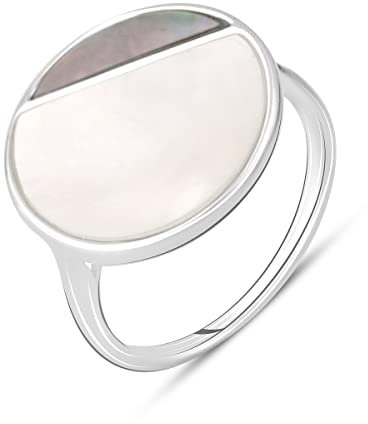 GS PROJEWELRY Ring aus 925er Sterlingsilber, weißes natürliches Perlmutt; Steingewicht [ct]: 2,1 Karat, Gewicht 3,28 g, rhodinierte Oberfläche, Stein, Perle, Stein:, Perle