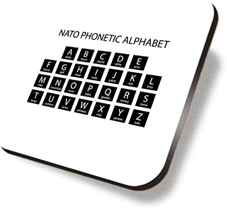 1 x Square Coaster - Phonetic Alphabet Chart Cork Backed MDF Glossy Tea Coffee Accessory #51665