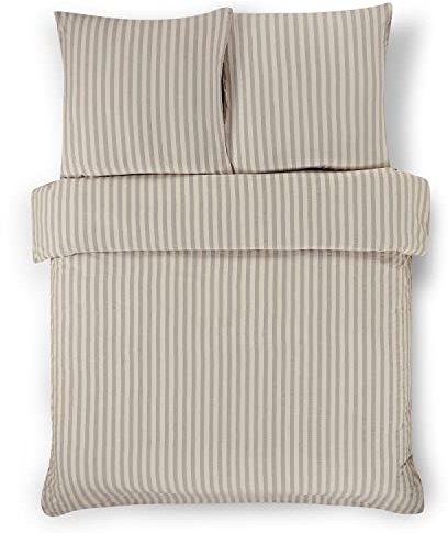 Stupendo 3 teilig Seersucker Bettwäsche Bettgarnitur Set Bettdeckenbezug 200x220 cm - 2 x Kissenbezug 80x80cm - mit Reißverschluss Oeko-TEX Zertifikat Beige - Creme
