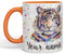 Vixar Personalised with Your Text Tiger Cat Safari Animals Watercolour Art Coloured Ceramic Mug Cup Gift 330ml 11oz Custom Work Office Tea Coffee (O2) (Orange)