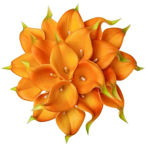 DuHouse Künstliche Calla-Lilien, fühlt sich echt an, Latex-Blumen für DIY, Hochzeit, Blumenstrauß, Party, Heimdekoration (orange), 20 Stück