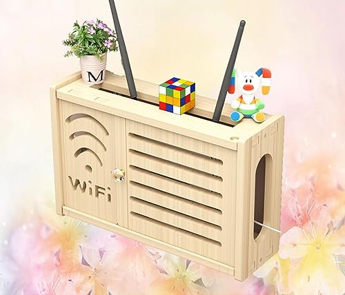 WiFi Router Aufbewahrungsbox Regal WLAN Router Box Wand Holz Kasten für Kabel Verstecken Wand Kabel Organizer Box,C-36x24cm